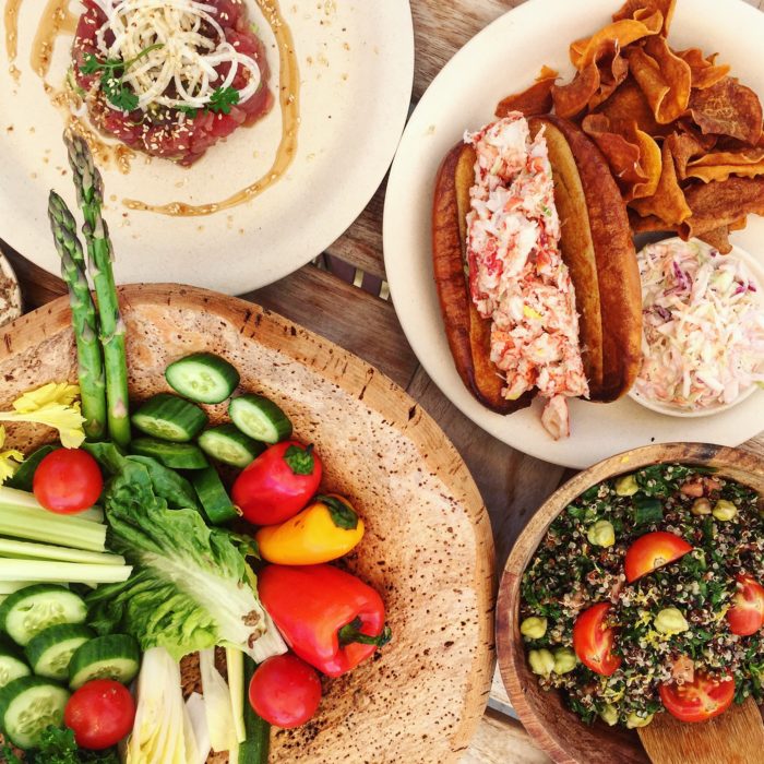 Duryea's Crudités Platter, Lobster Roll, Quinoa Salad, Tuna Crudo