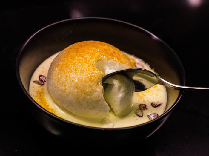 Le Coq Rico L'Îles flottante, soft meringue, red praline & creme anglaise - $12