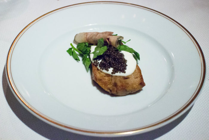 Le coucou Veal tongue topped with Ossetra caviar