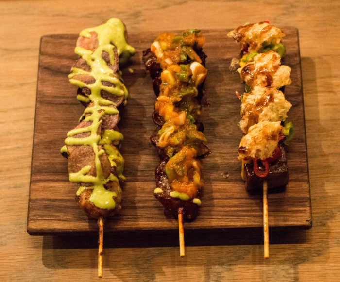 Llama Inn Chicken Thigh, Beef Heart & Pork Belly Anticuchos