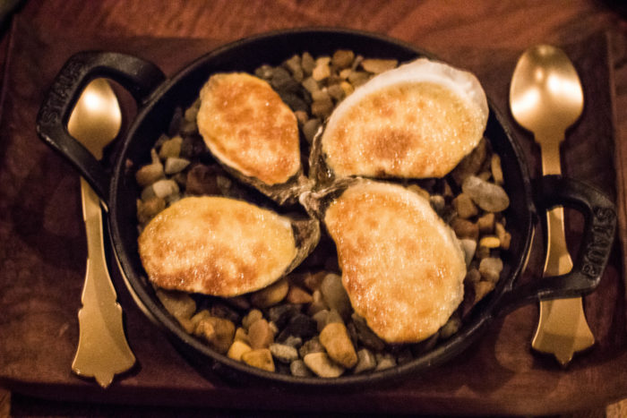 Fish & Game Oven Roasted Oysters with kimchi hollandaise