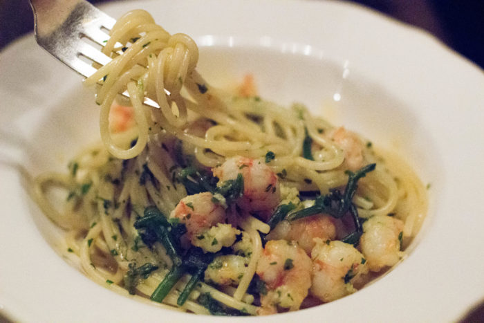 Il Buco Spaghetti, Florida rock shrimp, scallions, kaffir lime, parsley - $26