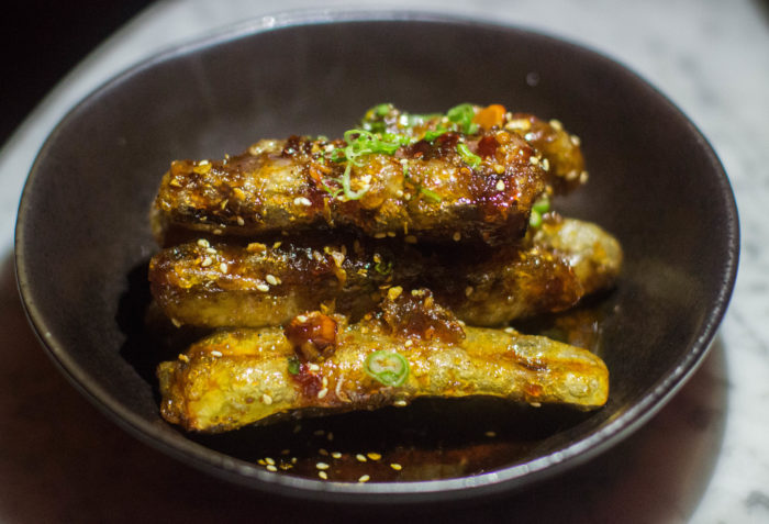 Chinese Tuxedo Crispy Eggplant, Sichuan and Peanut Caramel ($14)