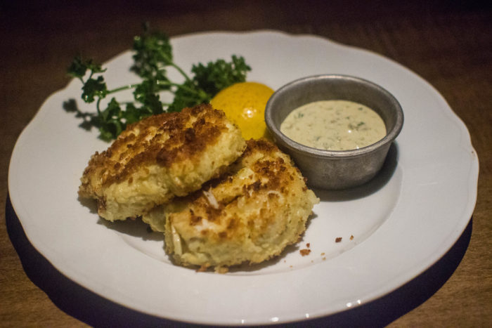 4 Charles Prime Rib Baked Crab Cake, blue crab, preserved lemon, remoulade ($25)