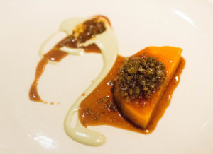 momofuku ko duck squash side dish, pumpkin seeds, clementine