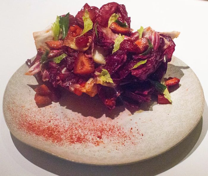 Strawberries, radicchio, saffron vinegar, celery ($14)
