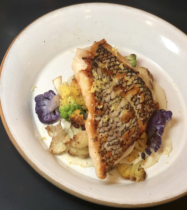 Loring Place ROASTED BASS with cauliflower and herb vinaigrette $34.00