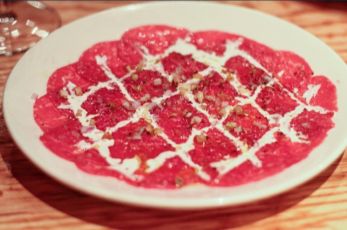 l'artusi Beef Carpaccio, rye crisps, horseradish crema - $16