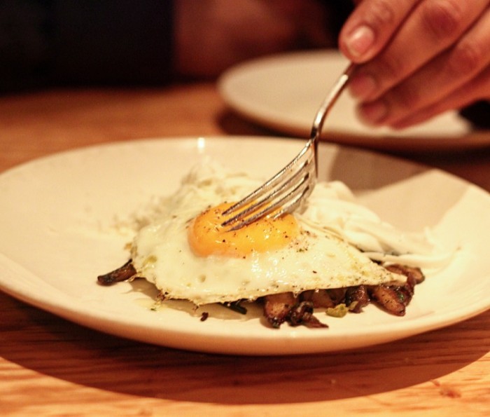 Lartusi Roasted Mushrooms, pancetta, fried egg, chilies, ricotta salata - $17