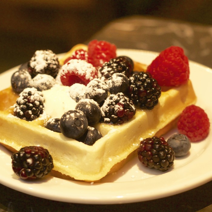 Belgian waffle & berries for breakfast