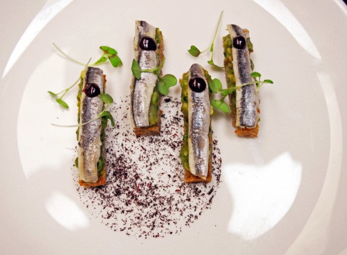 Anchoas Jardinera: white anchovies, brandade, multigrain toast - www.salinasnyc.com