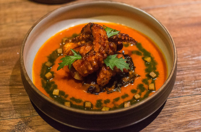 Oiji nyc Slow Cooked Baby Octopus with butter Gochujang ($25)