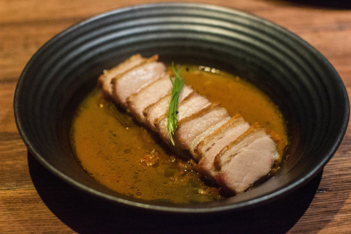 Oiji NYC Slow Cooked Pork Belly and Kimchi ($23)