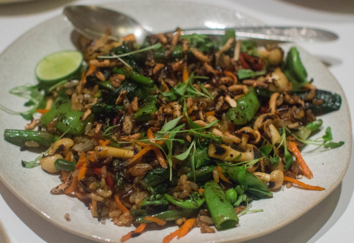 fried wild rice, spring vegetables, fermented carrot & turmeric, cilantro 1