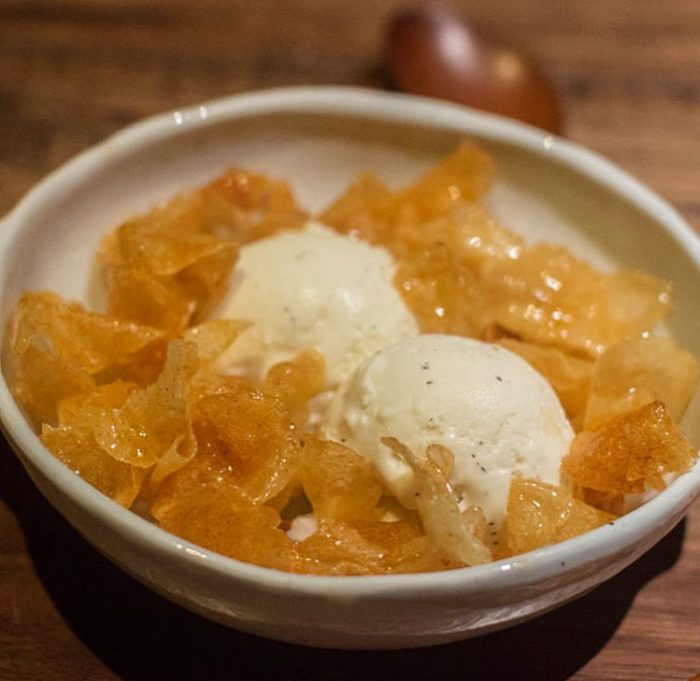 oiji nyc The famous Honey Butter Chips ($9) with supplement vanilla ice cream ($)