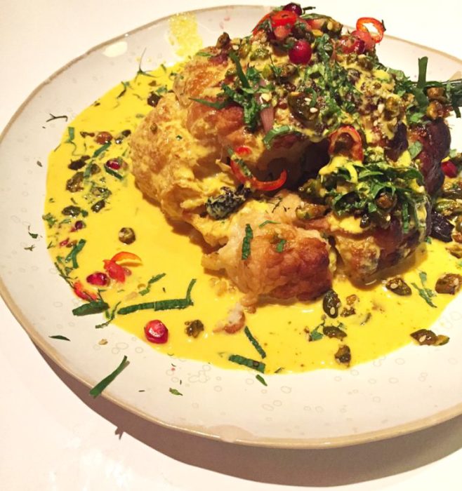 ABCV whole roasted cauliflower, with turmeric-tahini and pistachios 