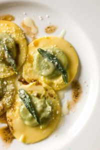 Spinach ravioli, wild mushrooms, parmesan cheese, brown butter ($20)