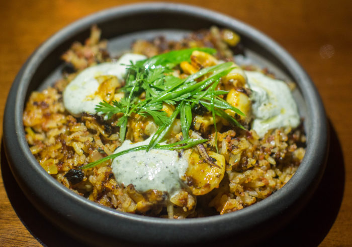 BBQ CALAMARI Pepperoni Fried Rice, Herbed Labne ($16)