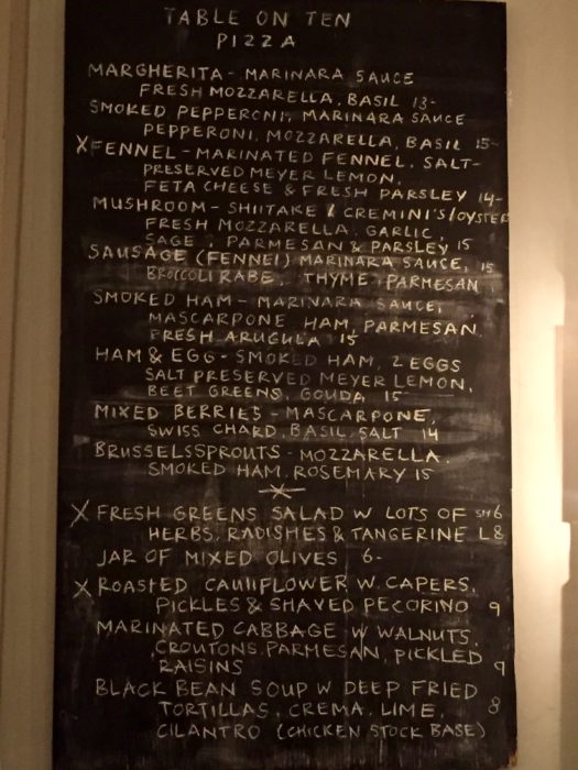 Table on Ten chalkboard menu