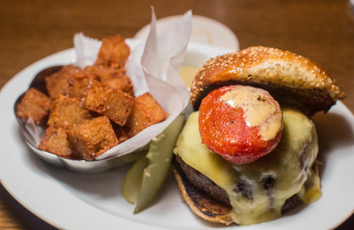 Loyale with Cheese – Piedmontese Burger, comte, 22-step tomato, duck fat tots ($26) The Loyal burger