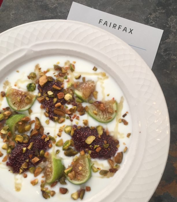 Fairfax RonnyBrook Yogurt , pears, chia, pistachios, honey ($12)