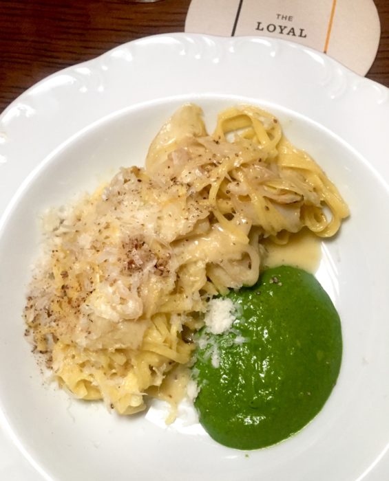 Artichoke Capellini, arugula pesto, parmesan (appetizer size $16) The loyal artichoke pasta