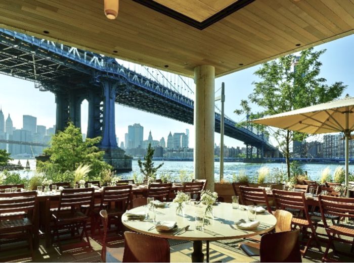 Outdoor dining by the DUMBO waterfront